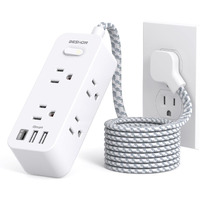 Flat Plug Power Strip, Flat Extension Cord, 5Ft Ultra Thin Flat Plug Extension Cord - 6 Ac With 3 Usb Ports(1 Usb C), Wall Mount, 3-Side Power Strip Surge Protector For Dorm Room Travel Essentials