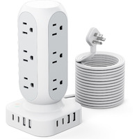 Tower Surge Protector Power Strip, 10Ft Extension Cord With Multiple Outlets, Flat Plug Outlet Extender With 12 Ac Outlets & 8 Usb Ports, 24W Total Charging Station For Home Office Dorm Room