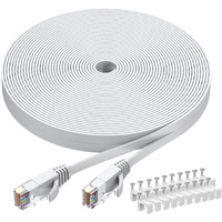 Busohe Cat6 Ethernet Cable 100 Ft White, Cat-6 Flat Internet Lan Network Ethernet Patch Cable Cord, Gigabit Rj45 Computer Wire With Clips - 100 Feet