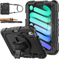 Seymac Stock Case For Ipad Mini 6 8.3'' 2021 With Screen Protector Pencil Holder [360 Rotating Hand Strap] &Stand, Drop-Proof Case For Ipad Mini 6Th Generation 8.3"", Black