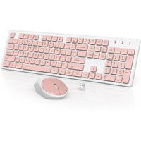 Wireless Keyboard And Mouse, Wisfox Full-Size Wireless Mouse And Keyboard Combo, 2.4Ghz Silent Usb Wireless Keyboard Mouse Combo For Pc Desktops Computer, Laptops, Windows (Pink And White)
