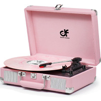 Vintage Pink Suitcase Record Player - 3-Speed Turntable With Bluetooth, Usb Recording, Mp3 Converter, Speakers, Stylus