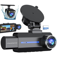 3 Channel 2.5K Dash Cam, 1440P Dash Cam Front And Rear Inside, Dash Camera For Cars, Triple Car Camera With 32Gb Card, G-Sensor, 24Hr Parking, 170Wide Angle, Loop Recording, Ir Night Vision, Blue