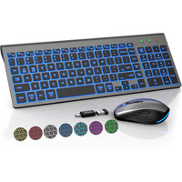 Sablute Wireless Keyboard And Mouse Combo Backlit - Compact Quiet Keyboard With Rgb Mouse, Rechargeable, Slim, Sleep Mode, Portable Cordless Keyboard Mouse Set For Mac, Windows, Laptop (Space Gray)