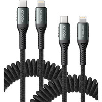 Coiled Usb C To Lightning Cable Nylon Braided Type C To Lightning Cable 3Ft For Car [Apple Mfi Certified] Iphone Charger Fast Charging Cord Compatible With Iphone 14 13 12 11 8 Pro Max Ipad - 2Pack