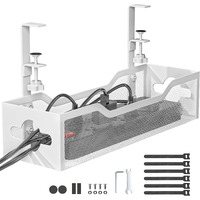 Litwaro Under Desk Cable Management Tray White, Cable Management Under Desk No Drill, Desk Cable Organizer With Clamp For Desk Cord Organizer, Desk Wire Management For Office, Home No Damage To Desk