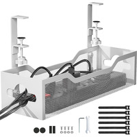 Under Desk Cable Management Tray, Litwaro Cable Management Under Desk No Drill, Metal Cable Tray With Clamp For Desk Wire Management, Desk Cord Organizer For Home Office No Damage To Standing Desk