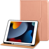 Dtto For Ipad 9Th/8Th/7Th Generation 10.2 Inch Case 2021/2020/2019, Premium Leather Business Folio Stand Cover With Apple Pencil Holder - Auto Wake/Sleep And Multiple Viewing Angles, Rose Gold