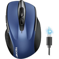 Tecknet Wireless Mouse (Bt5.0/3.0 & 2.4G) Rechargeable 4800 Dpi Silent Mouse 8 Buttons Bluetooth Mouse, Usb A Mouse Wide Compatibility - Blue