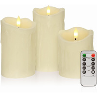 Credtarnos Flickering Flameless Candles, Battery Operated Candles With Remote And Timers, Real Wax Led Pillar Candles For Table, Festival, Halloween, Christmas Decorations, Set Of 3