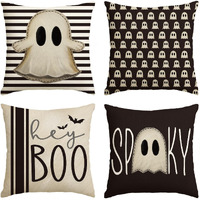 Avoin Colorlife Halloween Hey Boo Cute Ghost Spooky Throw Pillow Covers, 18 X 18 Inch Horror Scary Cushion Case For Sofa Couch Set Of 4, Black