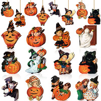 Geelin 24 Pcs Halloween Ornaments Wooden Halloween Decorations For Tree Pumpkin Wood Cutout Vintage Halloween Black Cat Bat Hanging Pendants Retro Halloween Decor For Small Tree Holiday Party Home