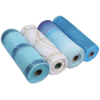 10 Inch X 30 Feet(10 Yards)-Yycraft Metallic Poly Mesh Ribbon For Halloween Decoration/Wreath Making Craft(4 Pack Blues,Style 4)