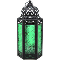 Large Black Metal Decorative Moroccan Lantern Candle Holder Lamp - Indoor/Outdoor, Home Decor, Patio, Weddings, Halloween, Christmas, Green
