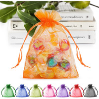 Anznku 100 Pack Premium 3X4 Inch Sheer Organza Bags, Small Mesh Bags Candy Bags For Halloween Birthday Party Wedding Favor(Orange)