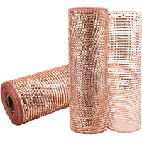 Gouzaak 2 Rolls Wider Rose Gold Deco Mesh Ribbon 10 In X 30 Ft, With Metallic Foil For Diy Mother's Day Gift Wrapping Wreath Supplies Holiday Decorating Christmas Tree Halloween Decoration,Floral