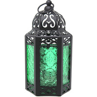 Small Black Metal Decorative Moroccan Lantern Candle Holder Lamp - Indoor/Outdoor, Home Decor, Patio, Halloween, Weddings, Christmas, Green