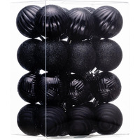 Valery Madelyn 1.6"" Halloween Ornaments Christmas Tree Decorations Set, 24Ct Black Shatterproof Ball Ornaments For Xmas Holiday Party, Hanging Ornaments For Tree In Medium Size