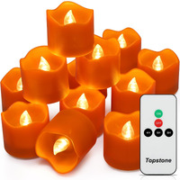 Topstone Halloween Orange Led Tealight With 4/6/8 H Timer,Remote Control Flameless Candle,Battery Powered Fake Candles,Electric Votive Candle,Pack Of 12
