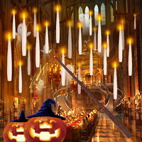 Nurada Floating Candles For Halloween Decorations - Led Hanging Flameless Taper Candles With Magic Wand Remote Timer Flickering Battery Operated For Christmas Window Decor - White 24 Pack