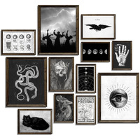 Waschbr Gothic Home Decor, Aesthetic Witchy Decor, Goth Room Decor, Creepy Art Prints, Halloween Wall Posters, Scary Picture, Spooky Witch Decoration For Home Bedroom (Unframed)