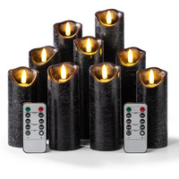 Pandaing Set Of 9 Black Regular Textured Flameless Candles Battery Operated Led Real Wax Flickering Electric Candles With Remote Control Timer For Wedding Birthday Halloween Christmas Decorations