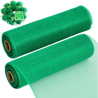Toniful 2 Rolls 10 Inch Green Decorative Mesh Ribbbon Rolls, Fabric Mesh For Mesh Wreath Supplies, Front Door Wreath Crafts Tree Decor Christmas Newyears Halloween Decoration (10 Yds/Roll)