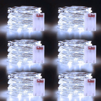 Christmas White Fairy Lights Battery Operated 6 Pack 16.4Ft 50 Leds Silver Copper Wire Twinkle Lights For Halloween Christmas Bedroom Indoor Outdoor Wedding Dorm Parties Holiday Yard Decorations
