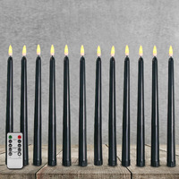 Ni-Jasw Black Flameless Taper Candles With Remote, Flickering Battery Operated Halloween Led Candlesticks Set Of 12