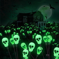 2Packs Halloween Decorations Outdoor Solar Scary Skull Lights,16Led Green Skull Swaying Firefly Lights,Waterproof Solar Halloween Path Lights For Yard/Garden/Lawn/Party Decor (Skull)