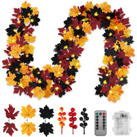 Halloween Decorations Fall Garland String Lights With Timer Remote, 50 Led 16.4Ft Fall Lighted Black Maple Leaves Garlands Outdoor, Battery Operated Fall Lights For Home Party Indoor Mantle Fireplace