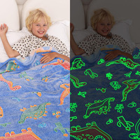 Inhand Glow In The Dark Blanket Dinosaur Gift Toys For Kids Boys Girls Fluffy Cozy Dinosaur Fleece Kids Blanket Birthday Christmas Halloween Easter Child Gifts Blue 50""X60""