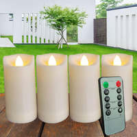 2""X4"" Outdoor Led Battery Operated Candles With Timer/Remote 4 Pack Plastic Flickering Waterproof Flameless Candles Wedding Party Halloween Christmas Birthday Decoration Realistic Slim Pillar Candles