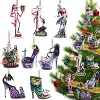Gadluckki 2024 Nightmare Before Christmas Tree Decorations, 8Pcs Acrylic Cute Jack And Sa&Lly Hanging, 2D Flat Halloween Movie Character Ornaments And Scary Decor 10Cm/3.93In