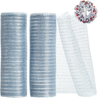 Toniful 2 Rolls 10 Inch Silver Decorative Mesh Ribbbon Rolls, Fabric Mesh With Foil For Mesh Wreath Supplies, Front Door Wreath Crafts Tree Decor Christmas Newyears Halloween Decoration (10 Yds/Roll)
