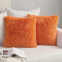 Miulee Pack Of 2 Luxury Faux Fur Throw Pillow Cover Deluxe Fall Decorative Plush Pillow Case Cushion Cover Shell For Sofa Bedroom Car 18X18 Inch Orange Halloween