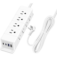30W Usb C Power Strip Surge Protector,4 Side 12 Outlets Desk Power Strip With Ultra Thin Flat Plug,Pd Fast Charing,2 Usb-C,2 Usb-A(Usb Total 40W),10Ft Flat Extension Cord With Multiple Outlets,1200J