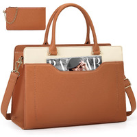 Laptop Bag For Women 15.6 Inch Laptop Tote Bag Waterproof Leather Work Bag Lightweight Laptop Briefcase Professional Women Business Office Bag Travel Handbag Shoulder Bag, Brown And White