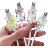 Glitter Bling Cable Protector For Iphone Type-C Charger,Sparkle Flowers Garden Pattern 4 Pcs Set Cable Phone Protector For Women Girls,Charging Cord Protector,Cable Chomper,Cord Saver