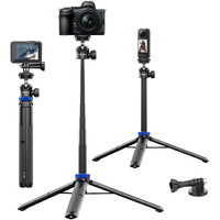 Kaitezenz Selfie Stick Tripod For Gopro Camera, 62"" Extendable Tripod Stand With 360 Ball Head 1/4"" Screw, Portable Lightweight Camera Tripod For Gopro Max Hero 11 10 9 8 7 6 5 Dji Osmo Action Camera