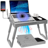 Laptop Stand With Cooling Fan And Mouse Pad,Adjustable Lap Desk For Laptop With Light,Foldable Laptop Table, Lap Stand Bed Tray Desk W/ 4 Usb Port For Bed Couch Sofa Floor (Grey)