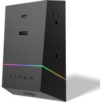 Titan 4-Outlet Surge Protector, Led Full Spectrum Color-Select, Outlet Extender, Usb-A/Usb-C, Compatible With Power Gaming Pc, Laptop, Computer Setup, Ps4, Ps5, Xbox, Black, 50268