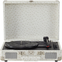 Crosley Cr8005F-Wo Cruiser Plus Vintage 3-Speed Bluetooth In/Out Suitcase Vinyl Record Player Turntable, White Ostrich