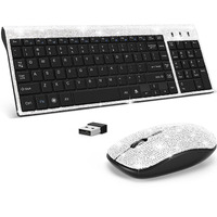 Dazzling Luxury Keyboard And Mouse Wireless, Sparkly Bling Rhinestone Wireless Mouse And Keyboard Gift Set (Silver)