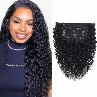 Rolisy Curly Clip In Hair Extensions Human Hair 18 Inch Water Wave Hair Extensions Clip In Human Hair For Black Women Water Curly Hair Clip Ins Soft Brazilian Remy Hair Thick Ends