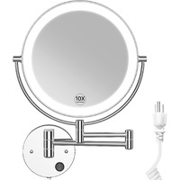 Benbilry 9"" Wall Mounted Lighted Makeup Mirror With Magnification 10X, Large Size Double Sides Led Vanity Mirror, 10X Magnifying Mirror With Lights, 360 Swivel Led Bathroom Mirror