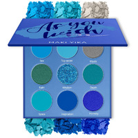 Maki Yika Blue Matte Shimmer Eyeshadow Palette, 9 Colors Glitter Smokey Eye Shadow Long Lasting High Pigmented Powder Colorful Waterproof Makeup Palettes (#6 Blue)