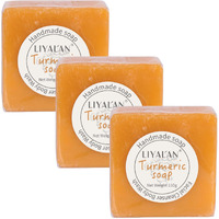 Liyalan Turmeric Soap Bar 3.88 Oz Each Bar For Face Body Acne,Smooth Skin,Cleansing Natural Handmade Soap Contains 3 Bars