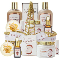 Lily Roy Perfumes Coconut Spa Gift Baskets Set For Women Men Bath And Body Gift Basket Spa Bath Gift Sets Bath Spa Kit Set Self Skin Care Gift Basket For Birthday Christmas Mothers Fathers Day