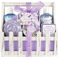 Bath Spa Basket Gift Set, With Lavender & Jasmine Scent, Home Spa Gift Basket Kits For Women, Includes Body Lotion, Shower Gel, Bath Salts, Bubble Bath, Body Mist, Bath Soap, Bath Bom